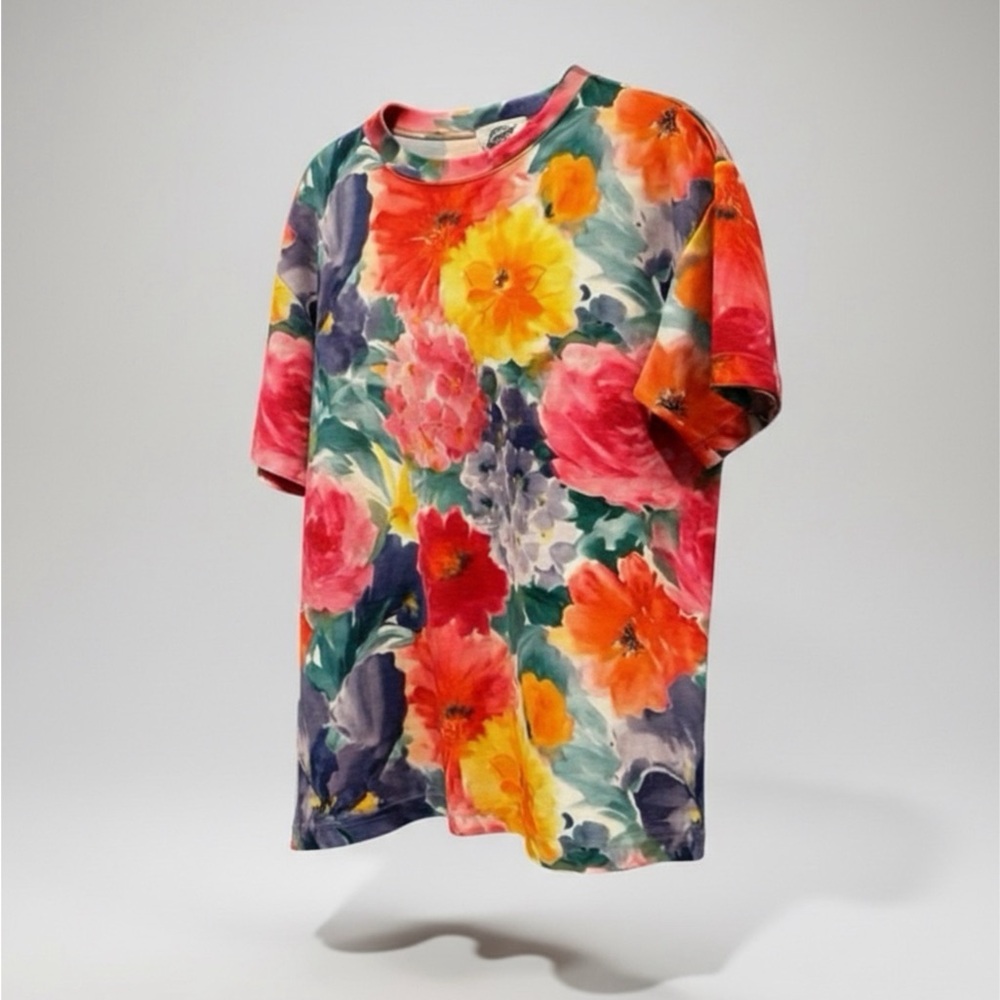 Rare Vintage Jordache Concepts 80’s Watercolor Floral All Over Print T-shirt